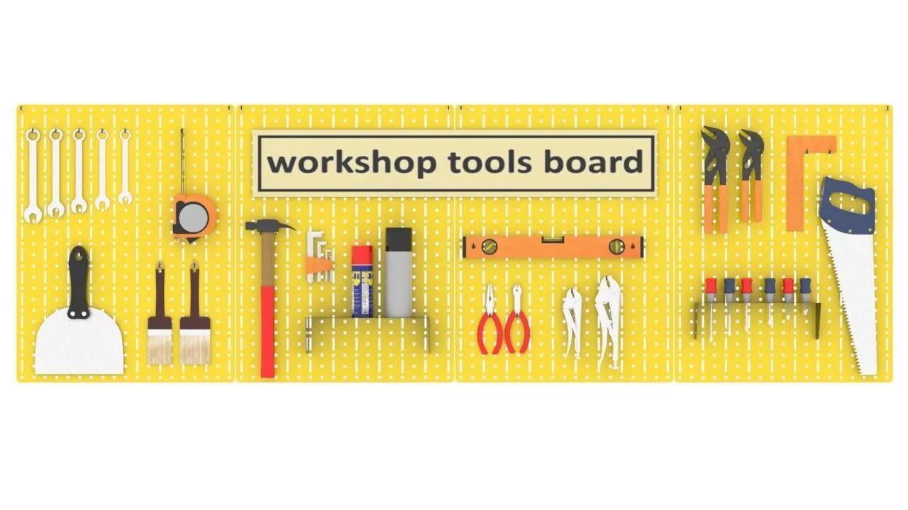Modern Workshop Tools Pegboard Set Low-poly 3D model