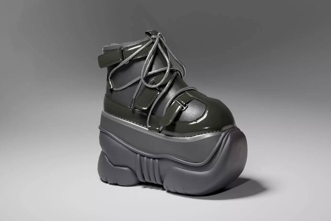 Heavy Sole Platform Ankle Boots Black Shiny Low-poly 3D model
