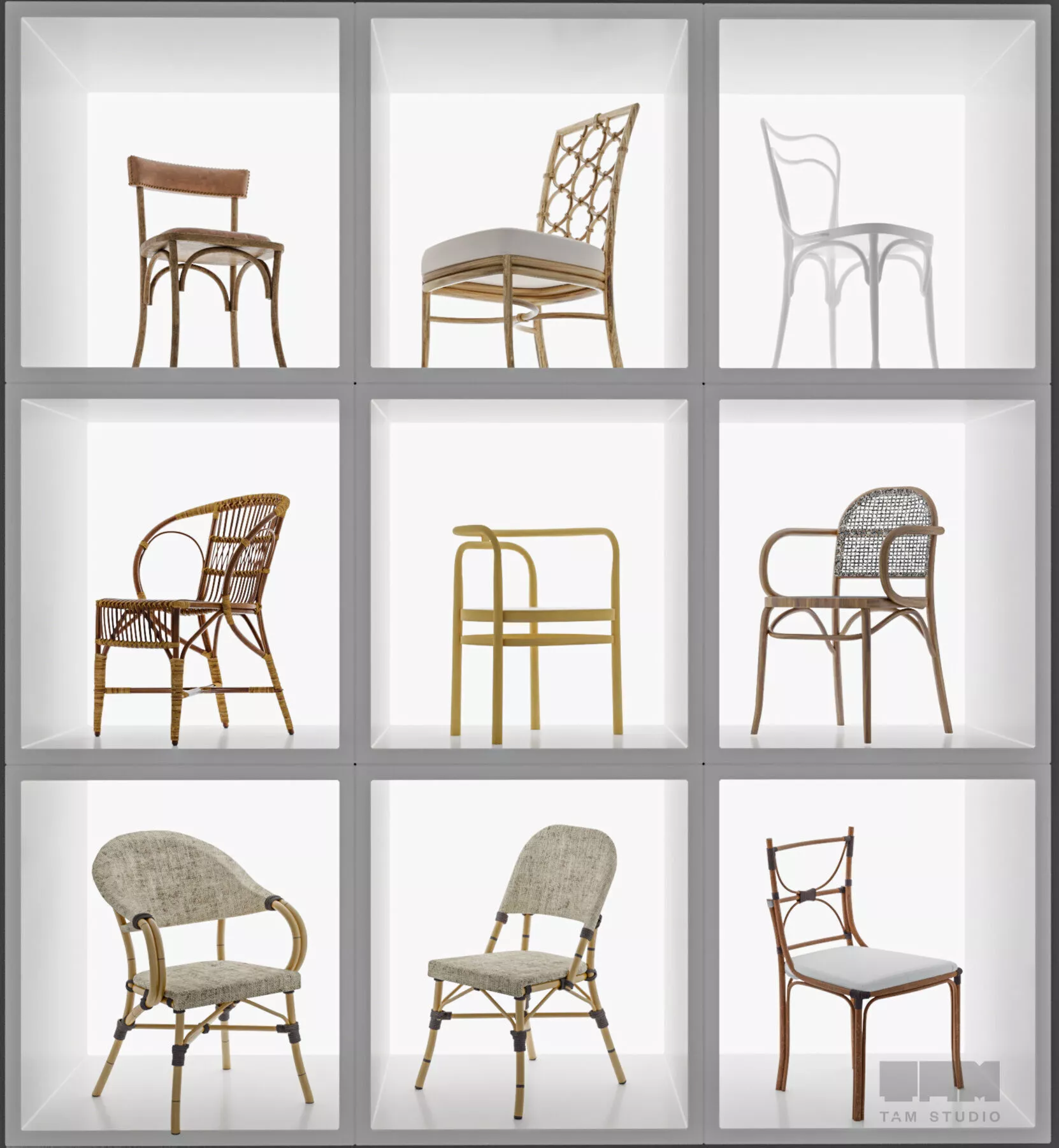 Classic and Rattan Chair Collection 3D model