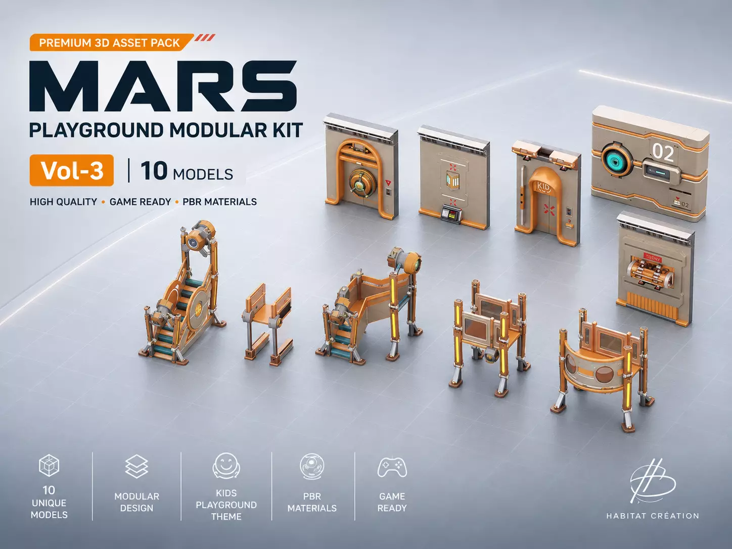 MARS Sci-fi Modular Kit Vol-3 Low-poly 3D model