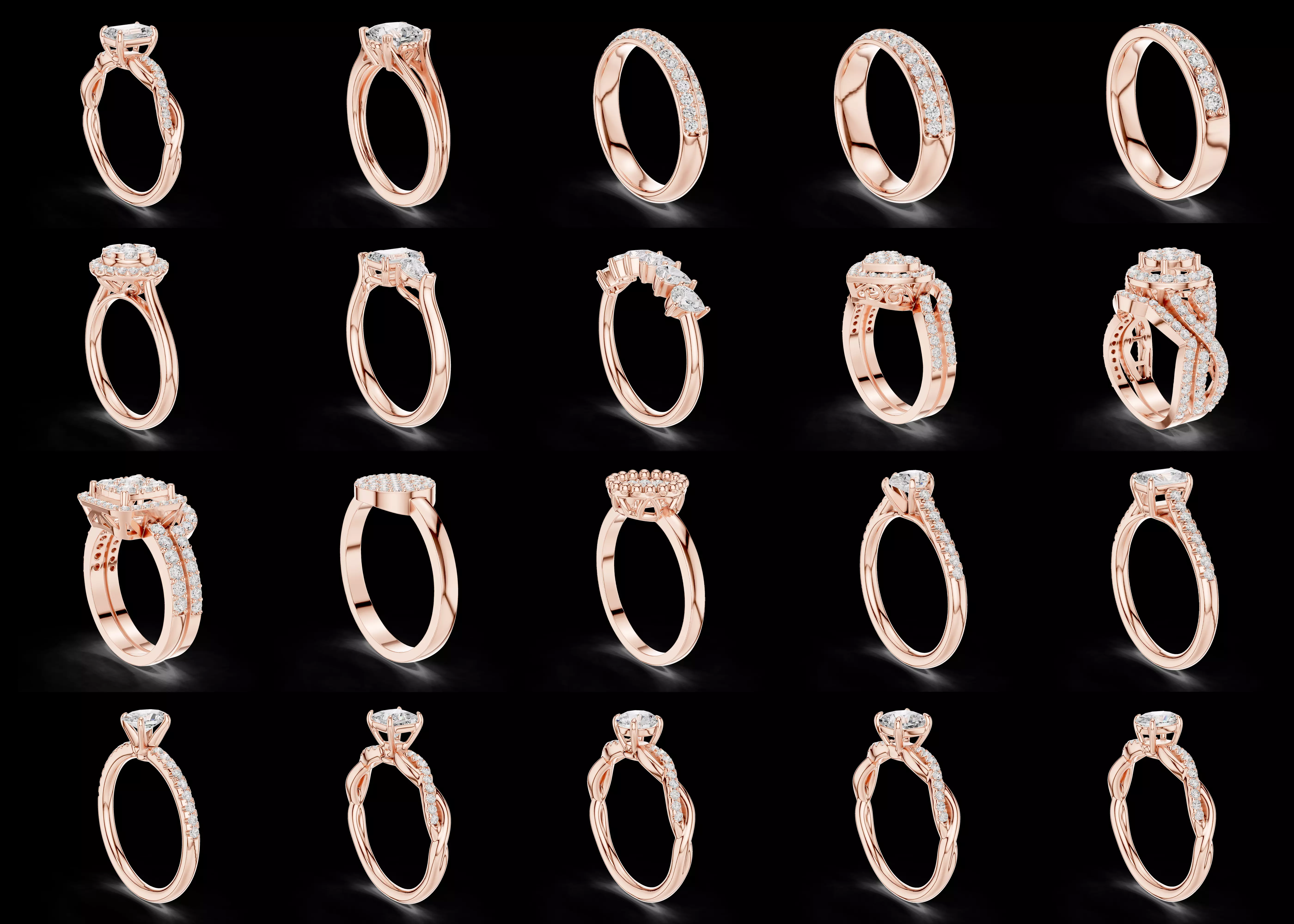 20 Diamond Engagement Ring CAD Designs STL 3DM Combo Pack 3D print model