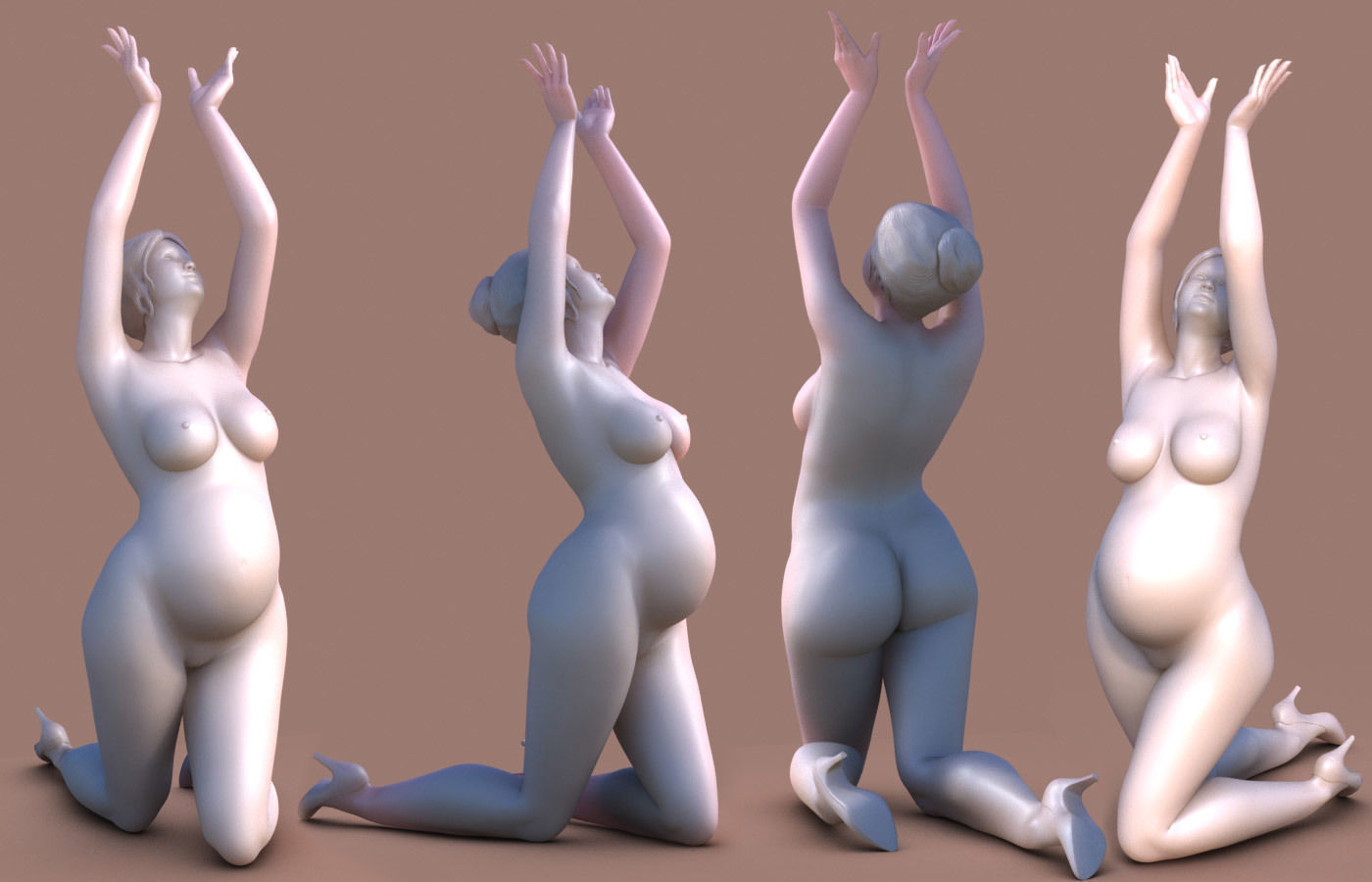 Woman pregnant on Knees 3D print model_3