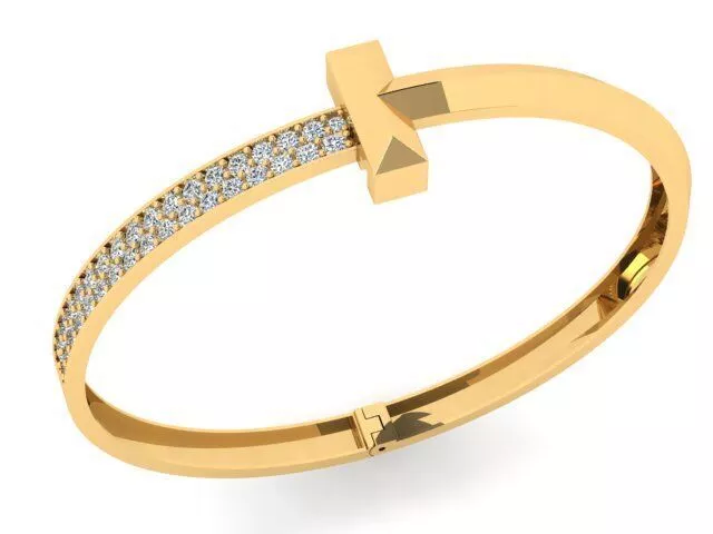 Luxury Beveled T Motif Hinged Bangle Bracelet 3D print model