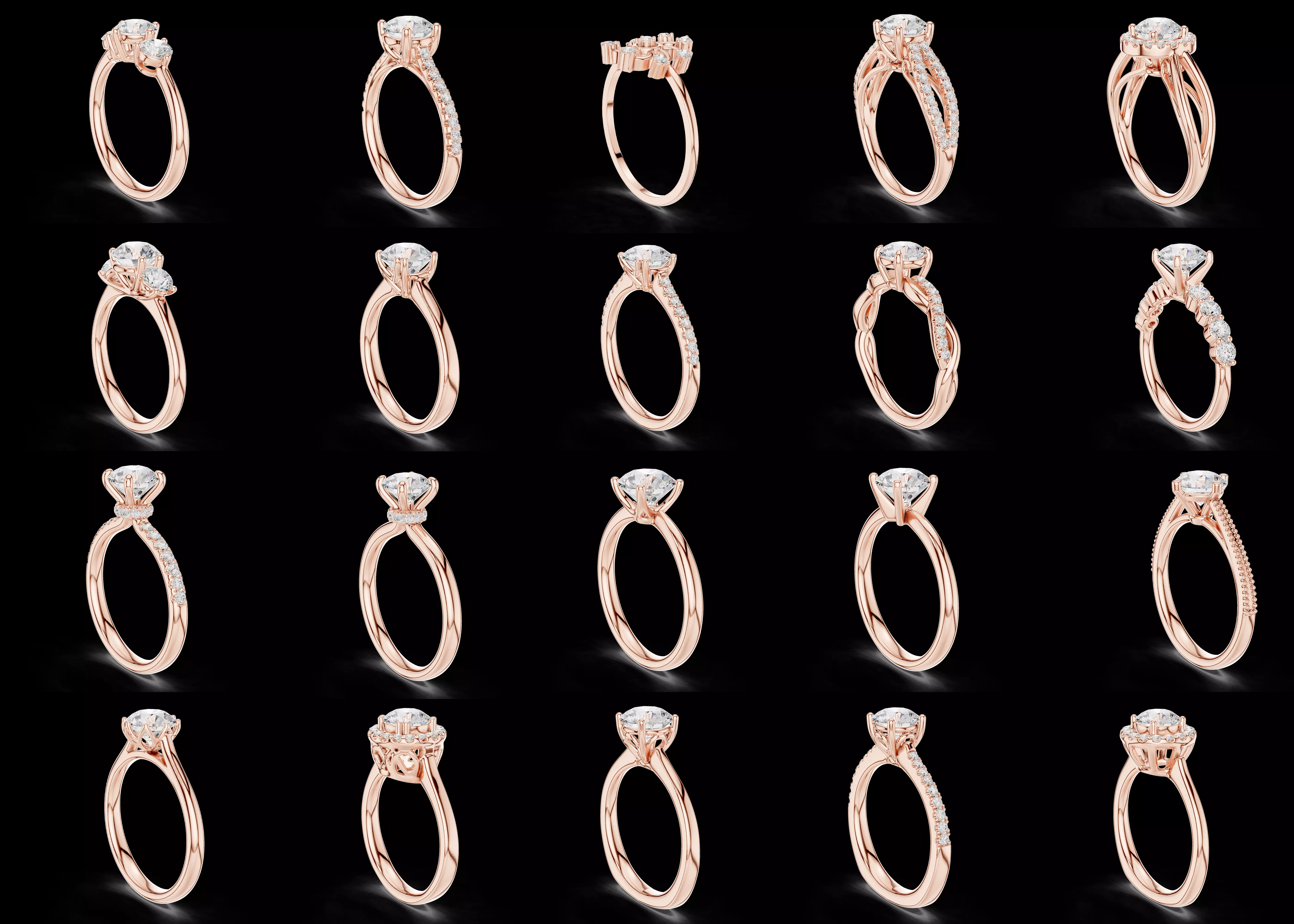 20 Elegant Engagement Ring CAD Designs STL 3DM Combo Pack 3D print model
