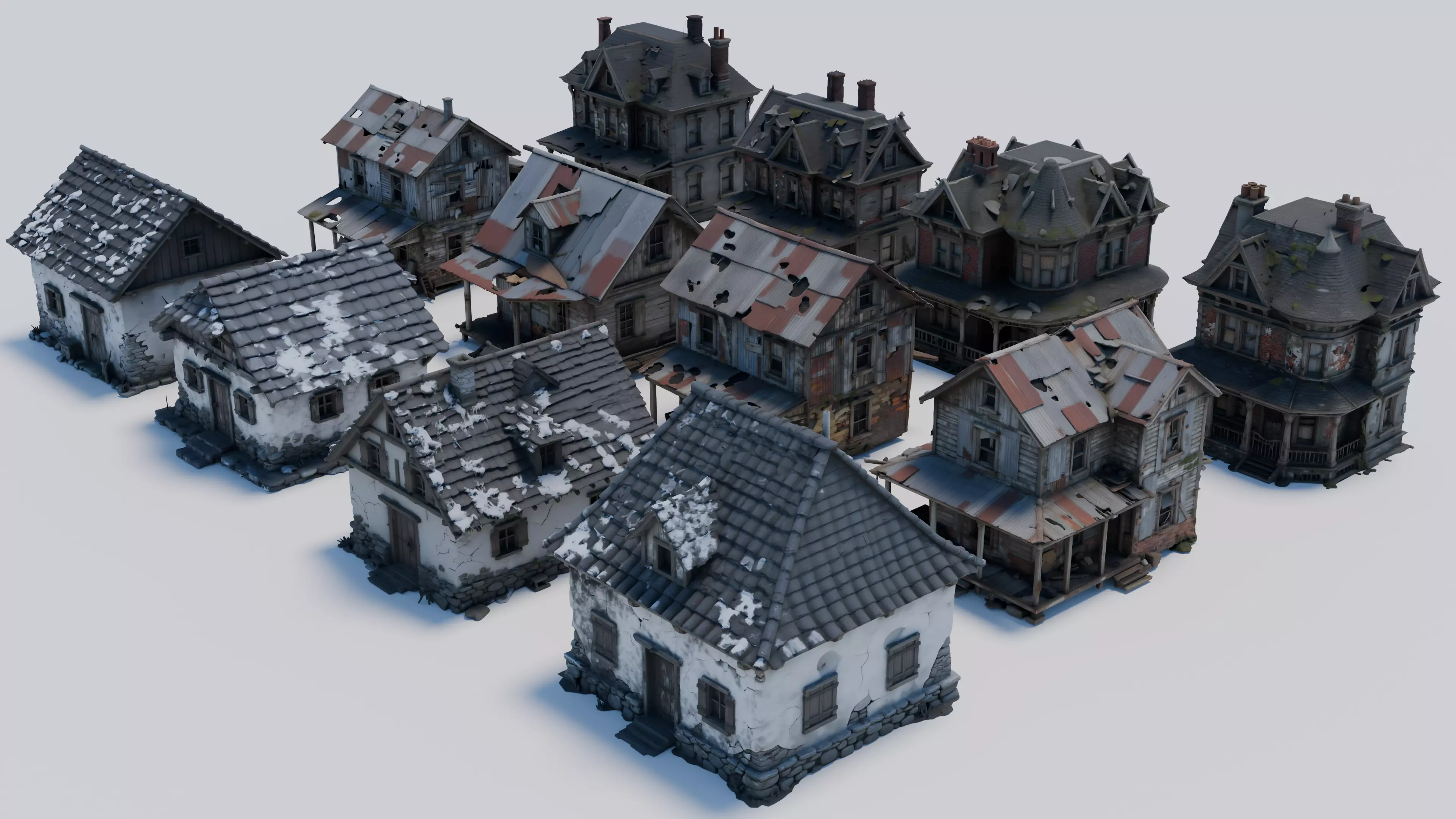 Abandoned Old Houses and Ruined Buildings Pack 3D model