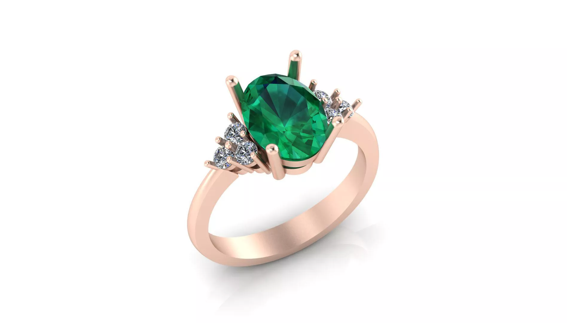oval emerald side halo jewelry ring 3D print model
