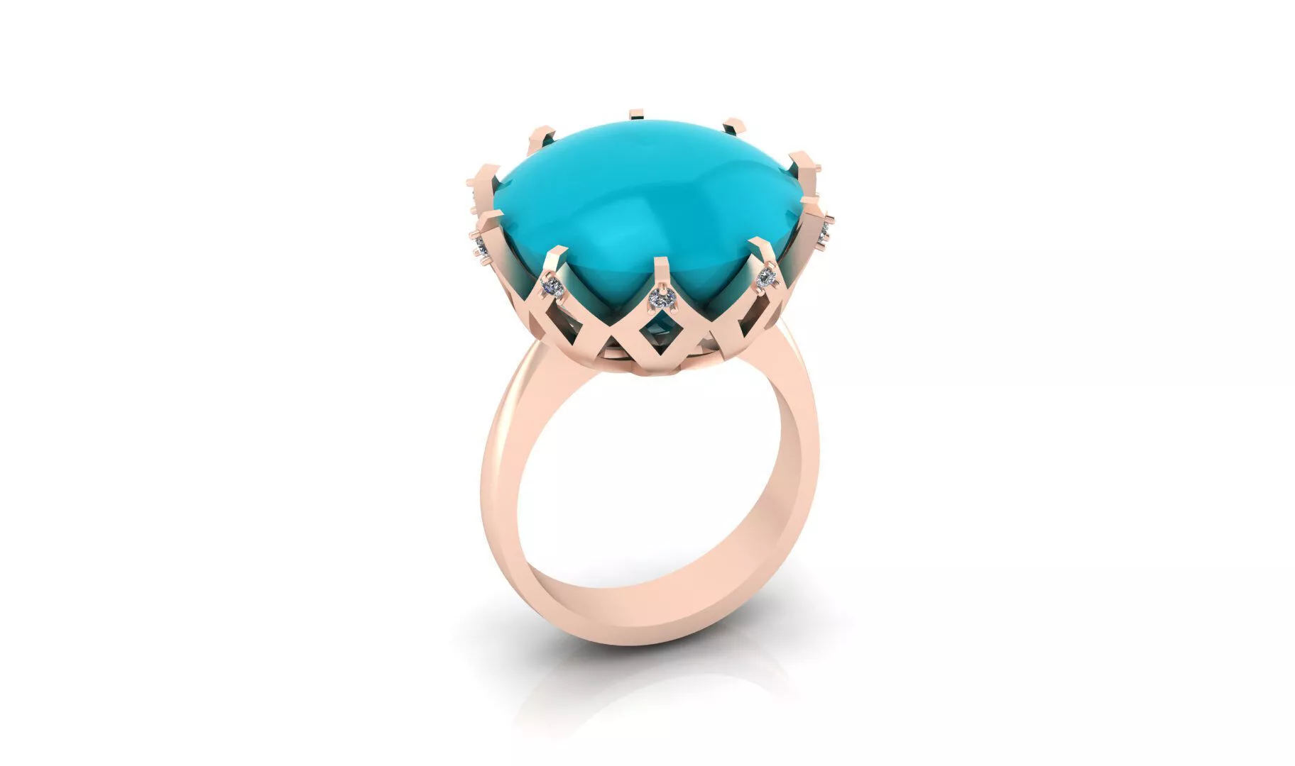 round turquoise high jewelry ring 3D print model