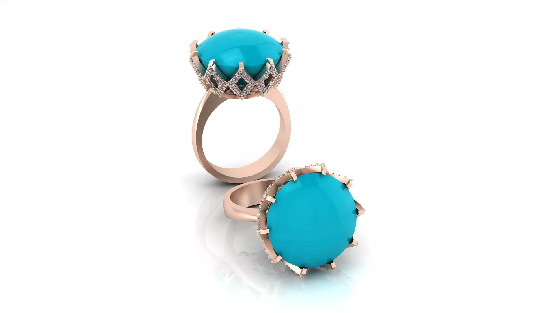 round turquoise high jewelry ring 3D print model
