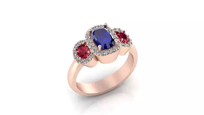 ruby and blue sapphire halo high jewelry ring 
