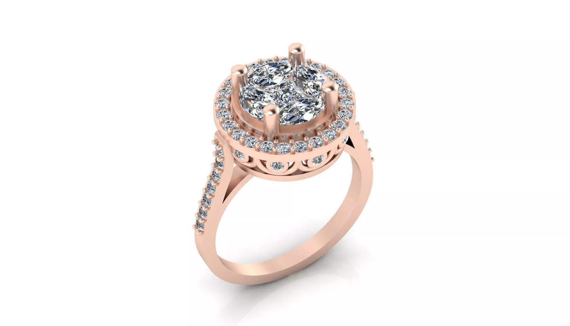 prince cut and marquise illusion halo engagement jewelry ring 3D print model