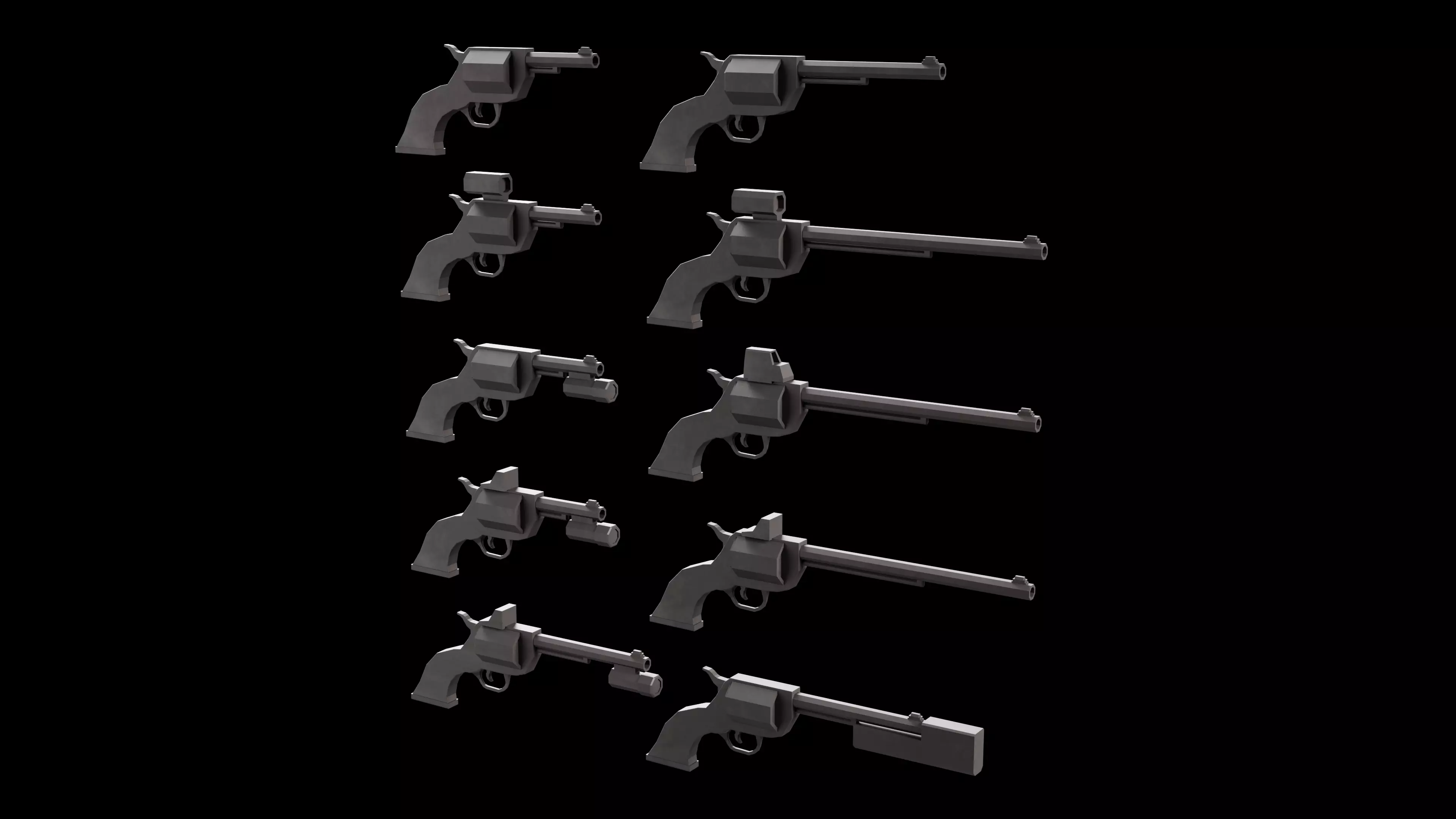 Stylized Low Poly RevolverV2 -10 Variations Game Ready Low-poly 3D model