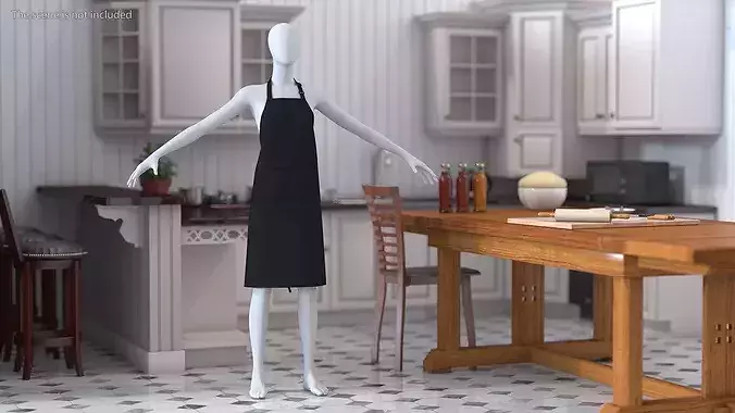 Black Cooking Apron 3D model 2