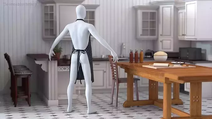 Mens Cooking Apron Striped on Mannequin 3D model 3