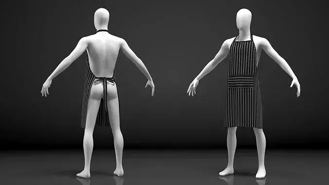 Mens Cooking Apron Striped on Mannequin 3D model 7