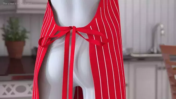 Striped Cooking Apron 3D model 4