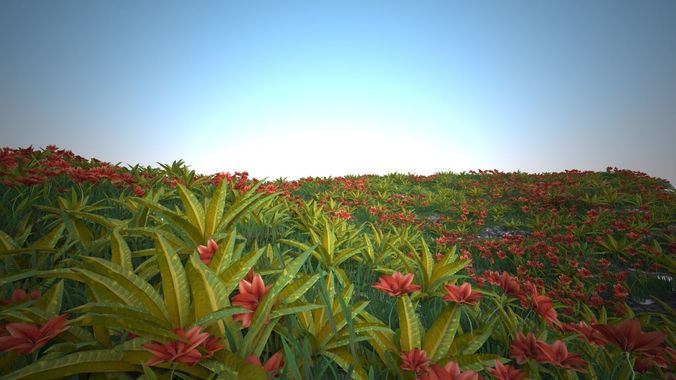 Big Grass and red Flower for the Environment Low-poly 3D model