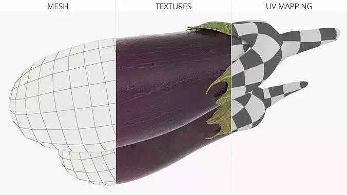 Eggplants with Green Calyx Purple 3D model 6