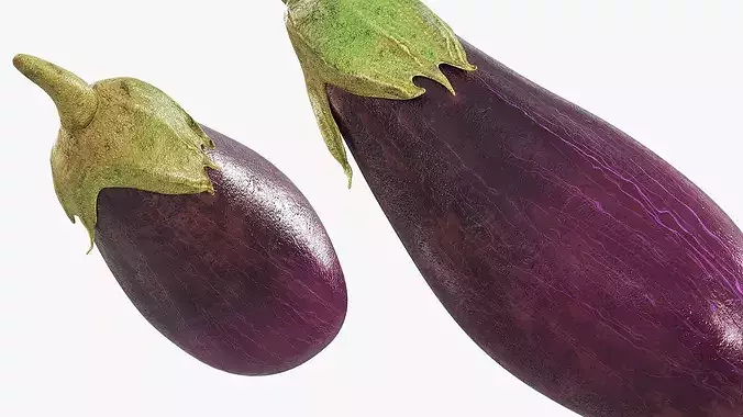 Eggplants with Green Calyx Purple 3D model 4