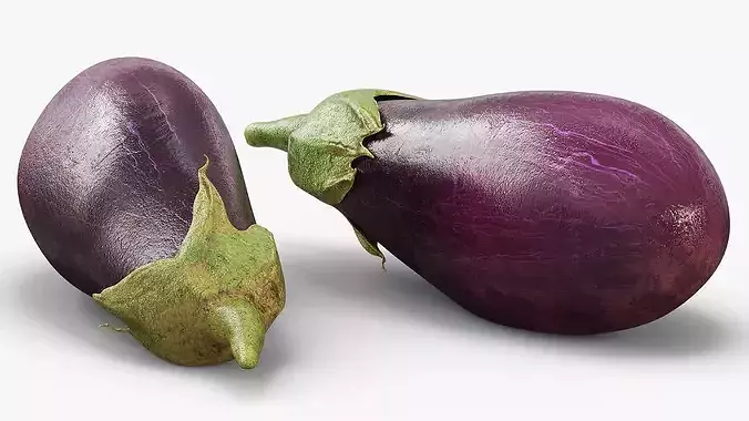 Eggplants with Green Calyx Purple 3D model 5