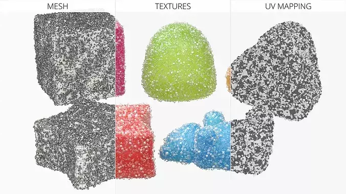Assorted Gumdrops Sugar Coating Set Multicolor 3D model 6