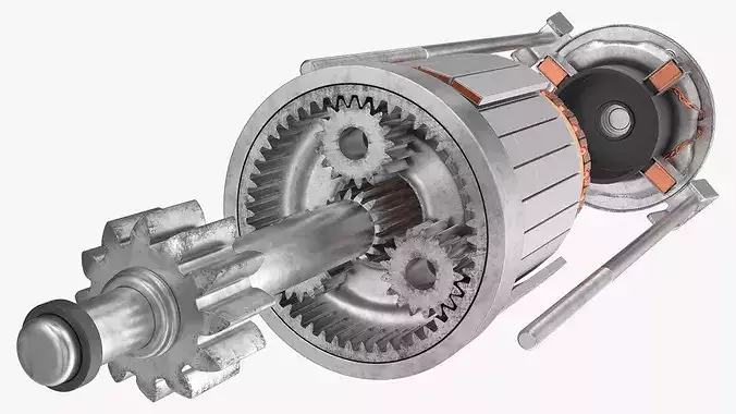 DC Cutaway Starter Motor with Housing 3D model 7