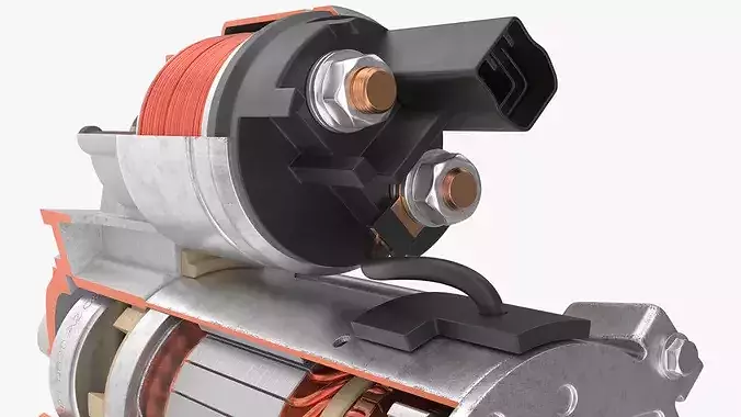 DC Cutaway Starter Motor with Housing 3D model 6