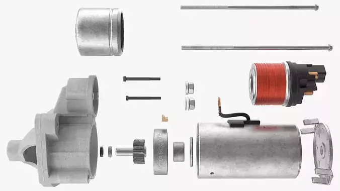 Car Ignition Starter Motor System Simplified 3D model 5