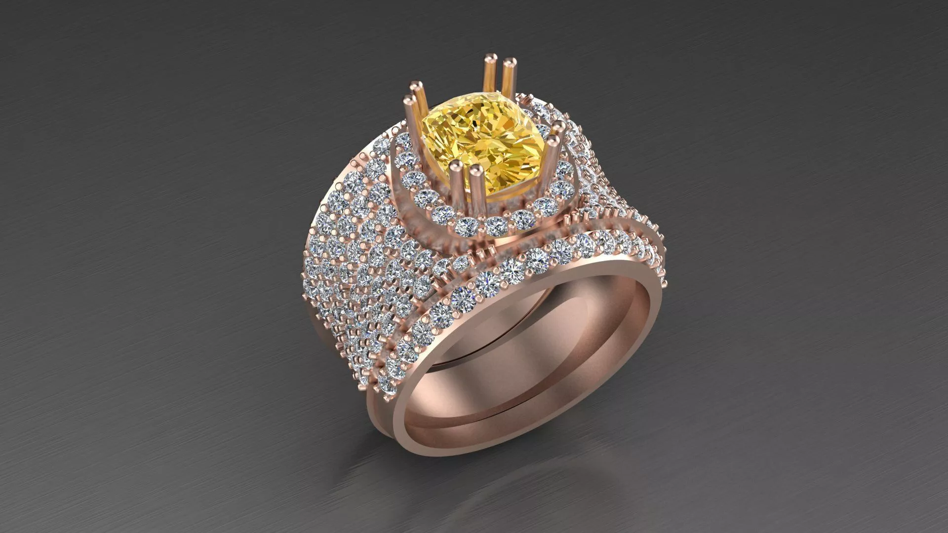 cushion halo pave setting high jewelry ring 3D print model