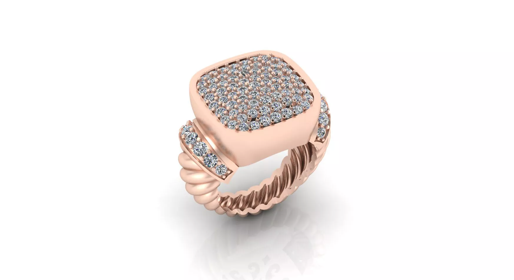 cushion shape pave setting high jewelry ring 3D print model