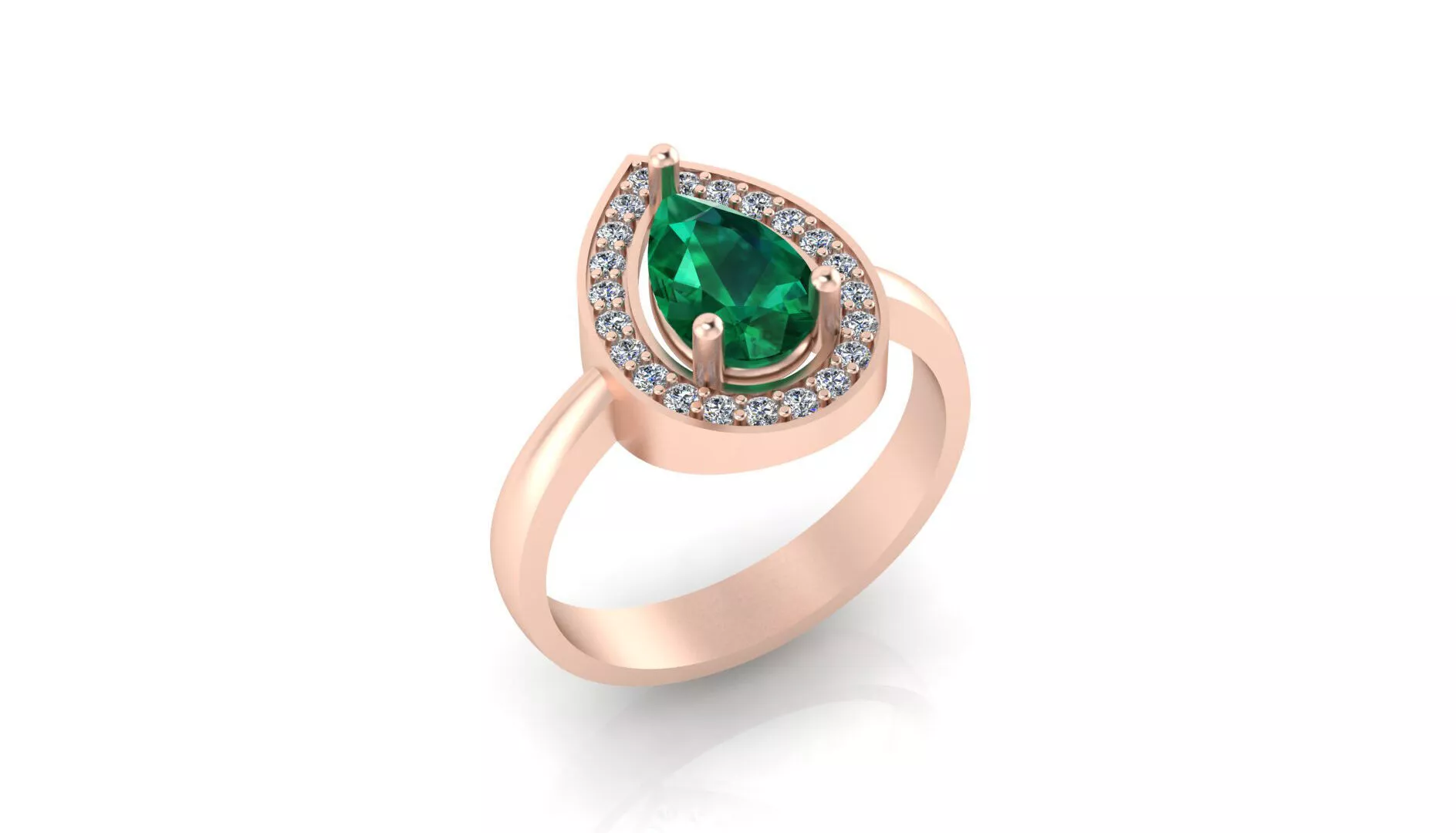 emerald pear halo jewelry ring 3D print model