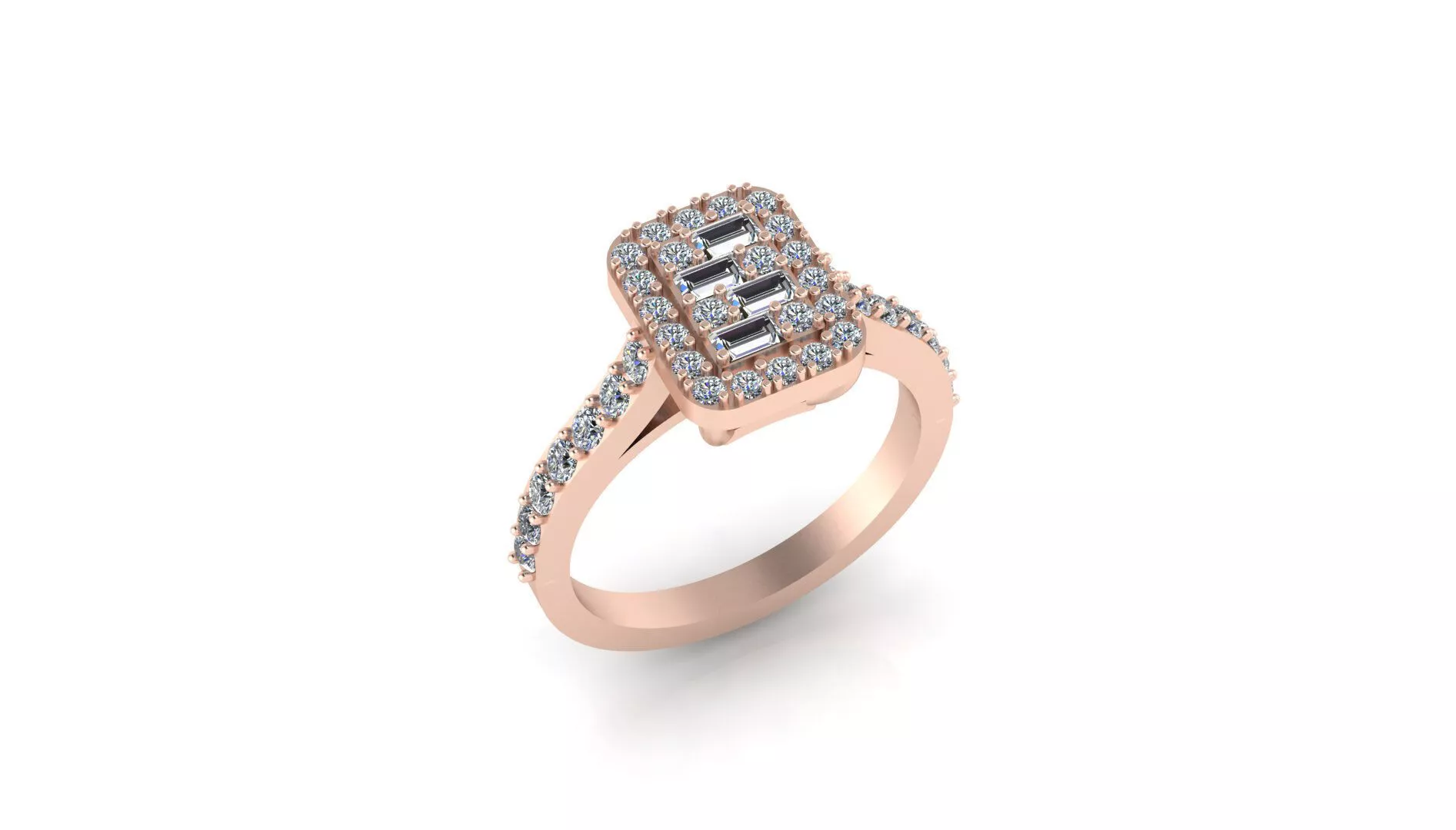 illusion baguette and round pave setting jewelry ring 3D print model
