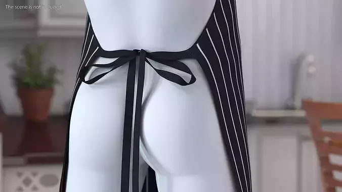 Mens Striped Cooking Apron 3D model 4