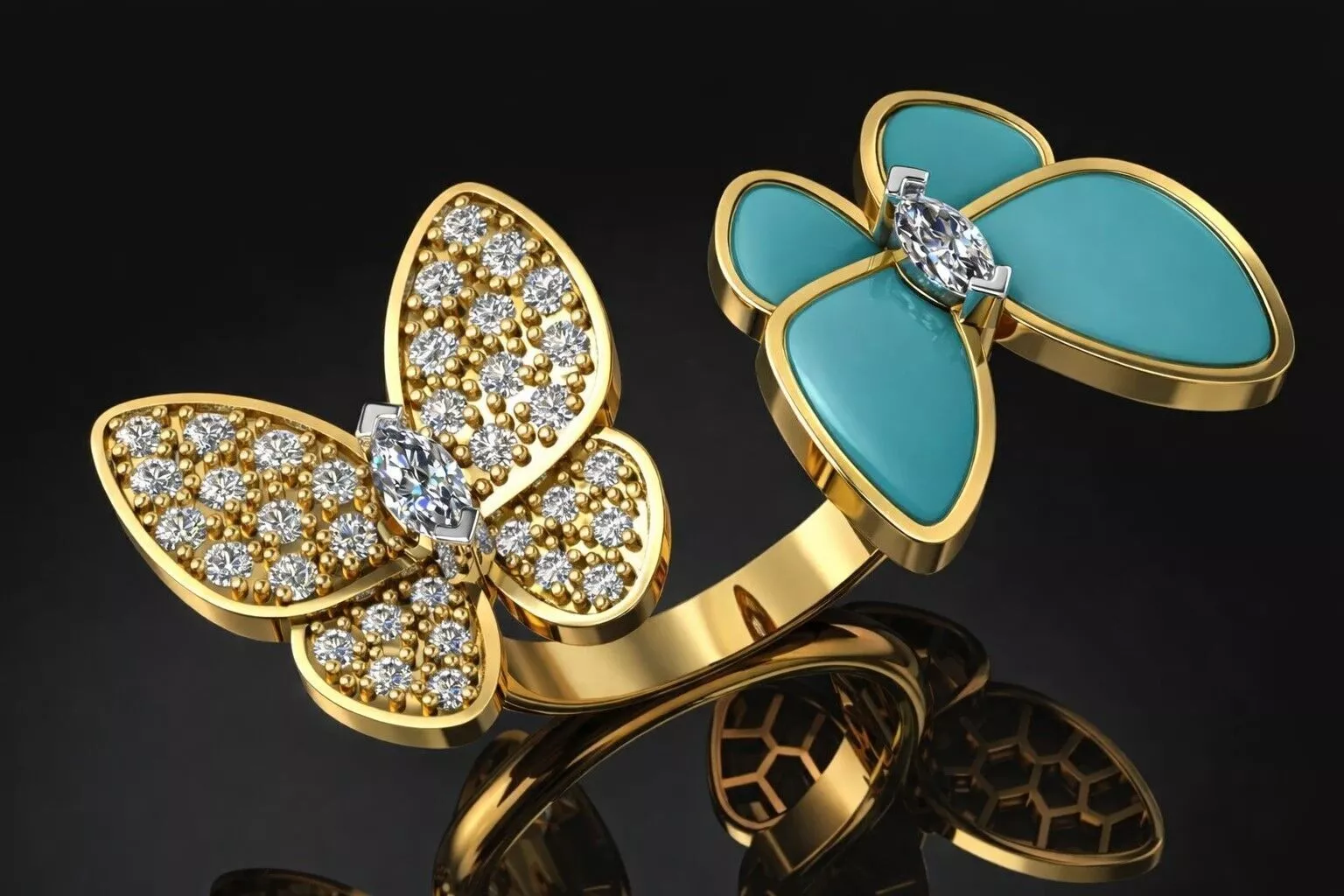Brand Jewelry Butterfly Ring Luxury Gold 3D print model