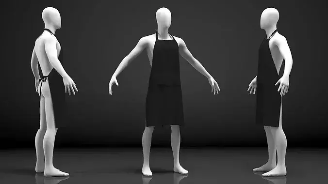 Mens Cooking Apron Black on Mannequin 3D model 7