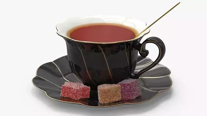 Porcelain Tea Cup with Saucer and Gumdrops Multicolor 3D model