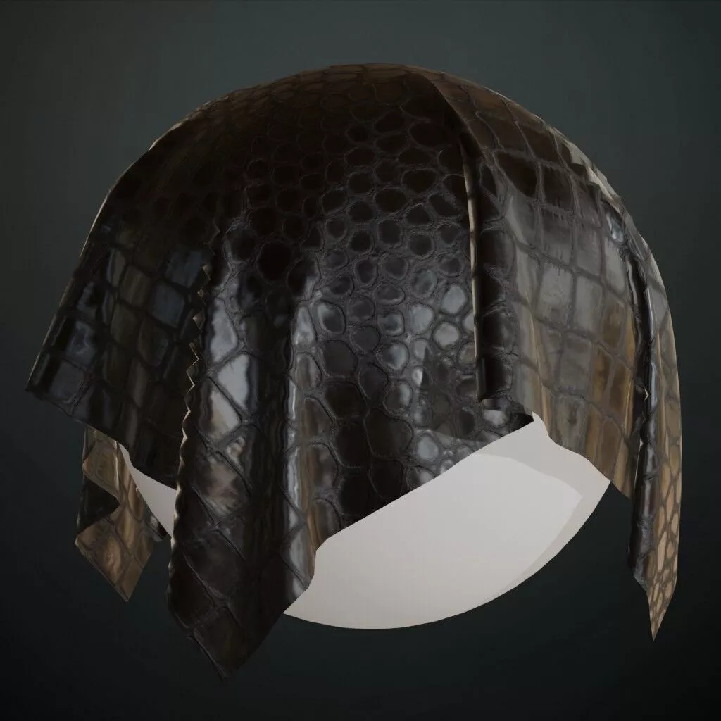 Realistic Black Alligator Leather PBR Seamless Texture