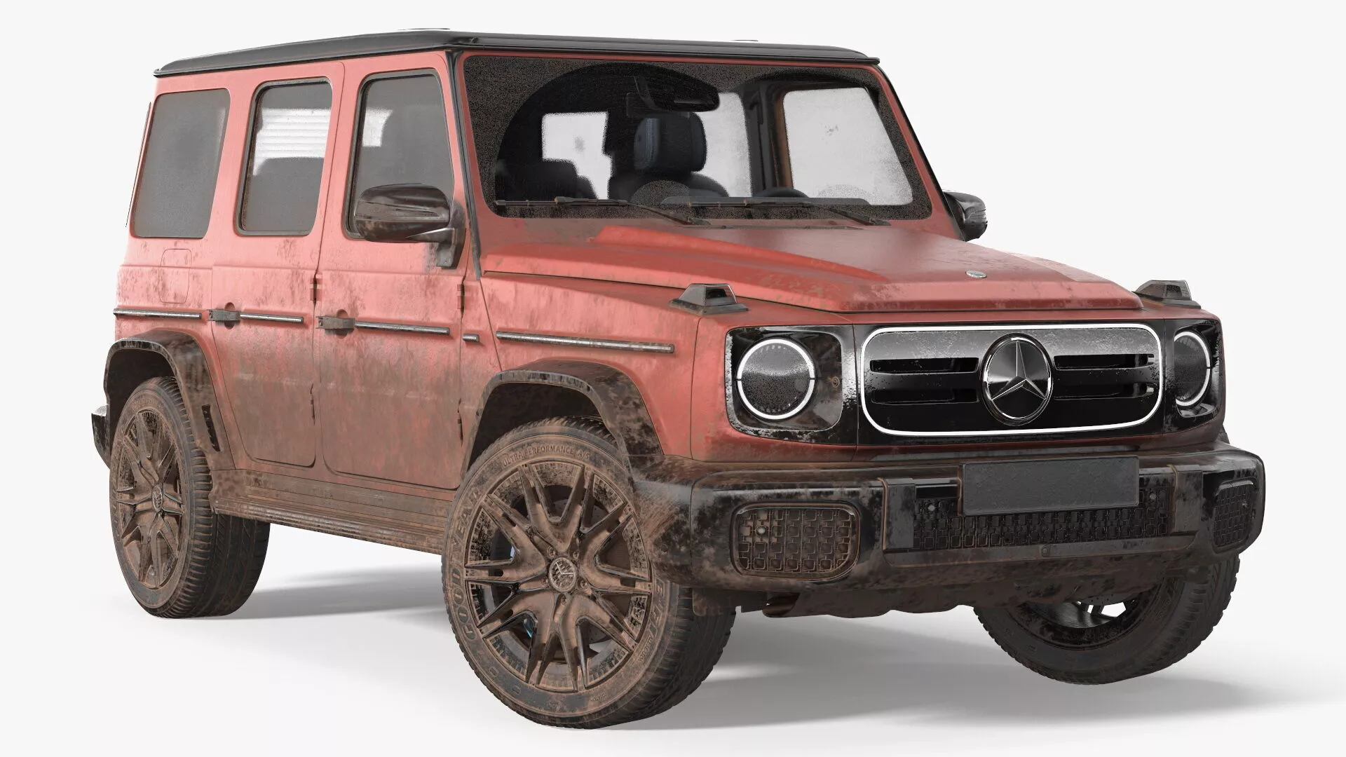 Dirty Mercedes-Benz G580 Red Color Rigged for Cinema 4D 3D model