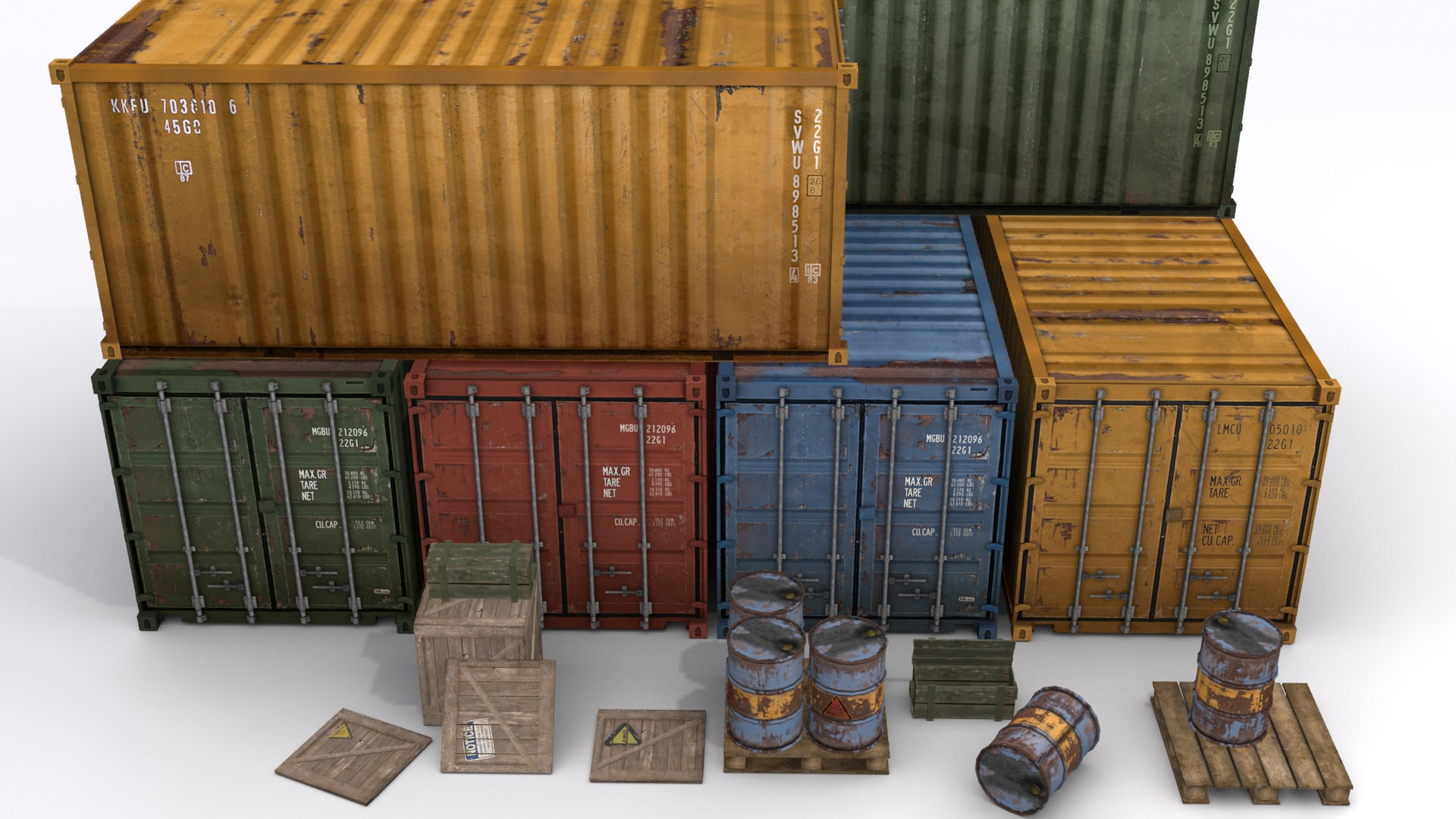 Cargo Asset Set Low-poly 3D model_1