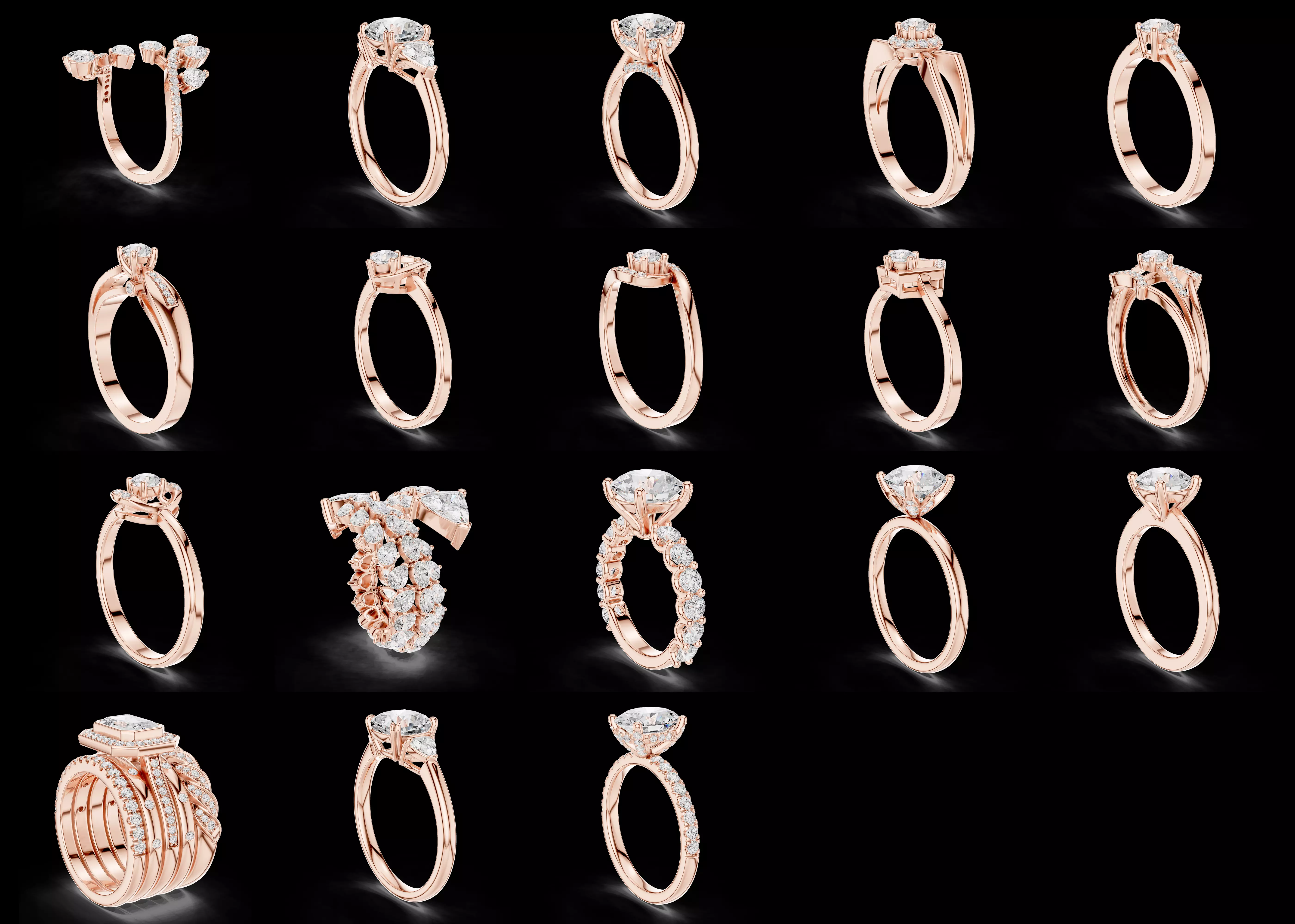18 Ring Combo CAD Pack STL 3DM Diamond Jewelry Bundle 3D print model