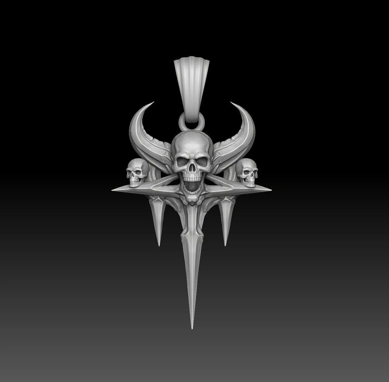 3 skull gothic - one inch pendant 3D print model