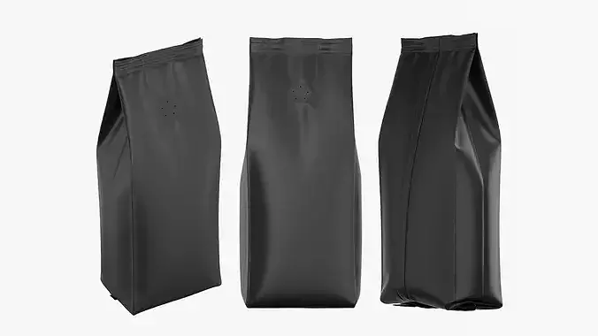 Matte Black Coffee Bag with Valve Gusset Pouch Mockup 11