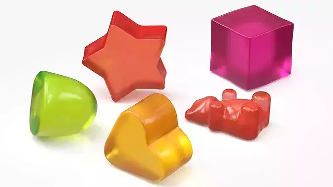Fruit Flavor Gumdrops with Glass Bowl Set Multicolor 3D model 5