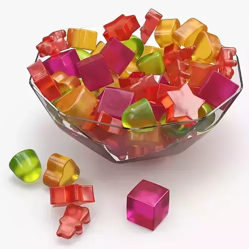 Fruit Flavor Gumdrops with Glass Bowl Set Multicolor 3D model