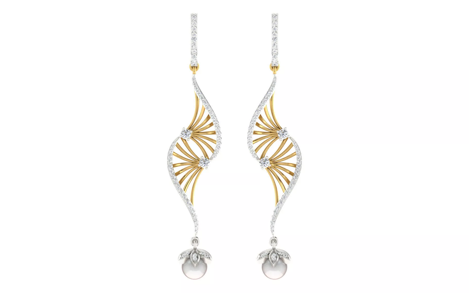 SILVER AND GOLD LONG EARRINGS 3D print model
