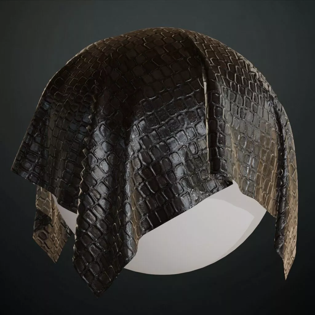 Realistic Black Crocodile Leather PBR Seamless Texture