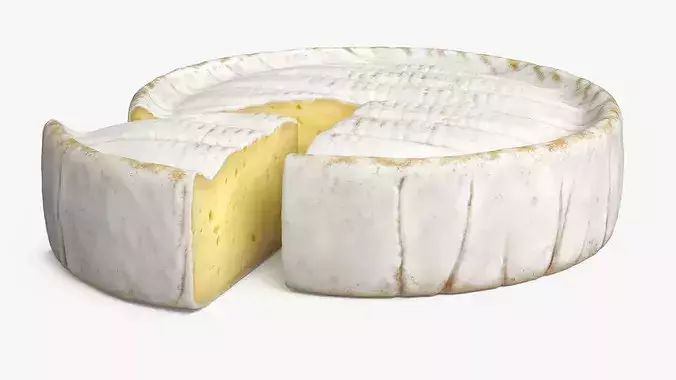Brie Cheese Wheel with Cut Slice 3D model 5