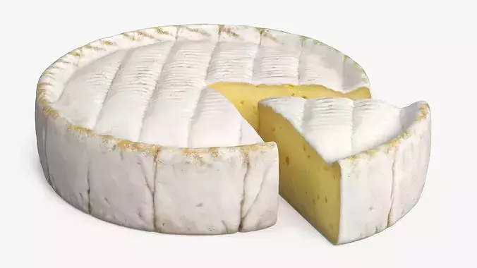 Brie Cheese Wheel with Cut Slice 3D model 2