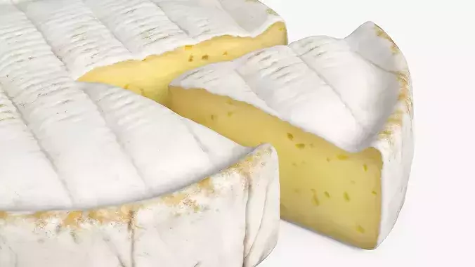 Brie Cheese Wheel with Cut Slice 3D model 7