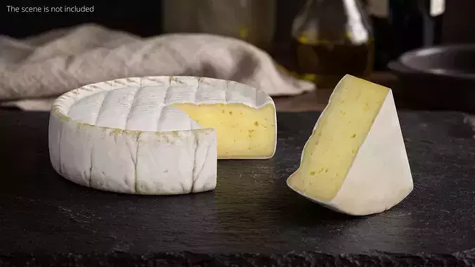 Brie Cheese Wheel with Cut Slice 3D model