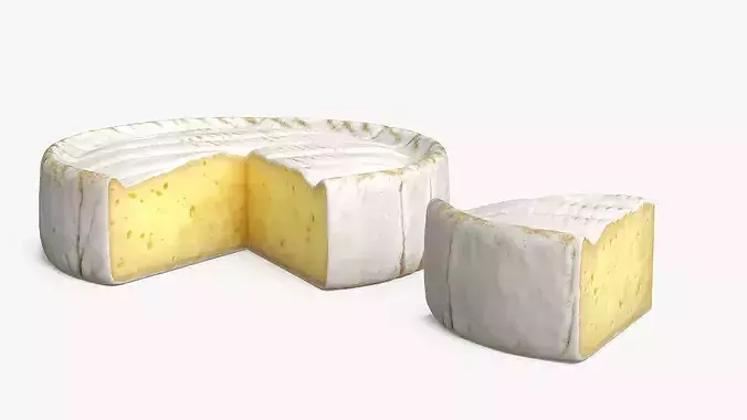 Brie Cheese Wheel with Cut Slice 3D model 4